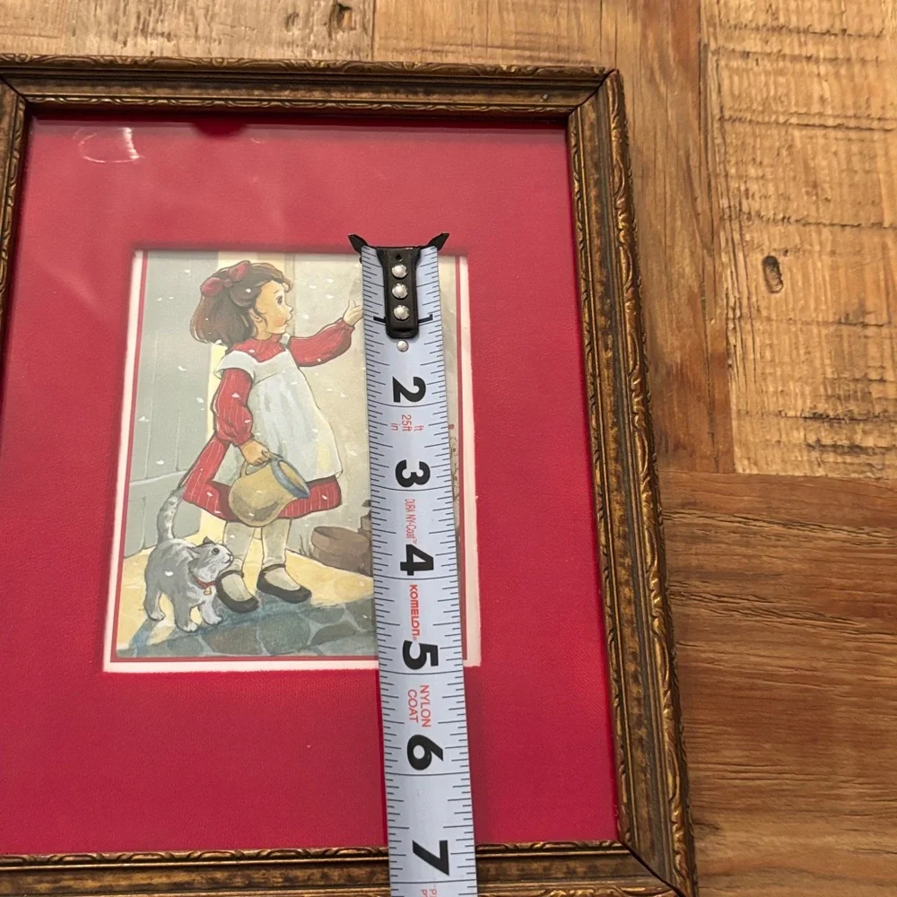 Vintage 8x10 Gold Frame + Red Velour Mat Picture. Cottage-core | Wall Art Decor